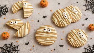 biscuits ronds decores en momies halloween
